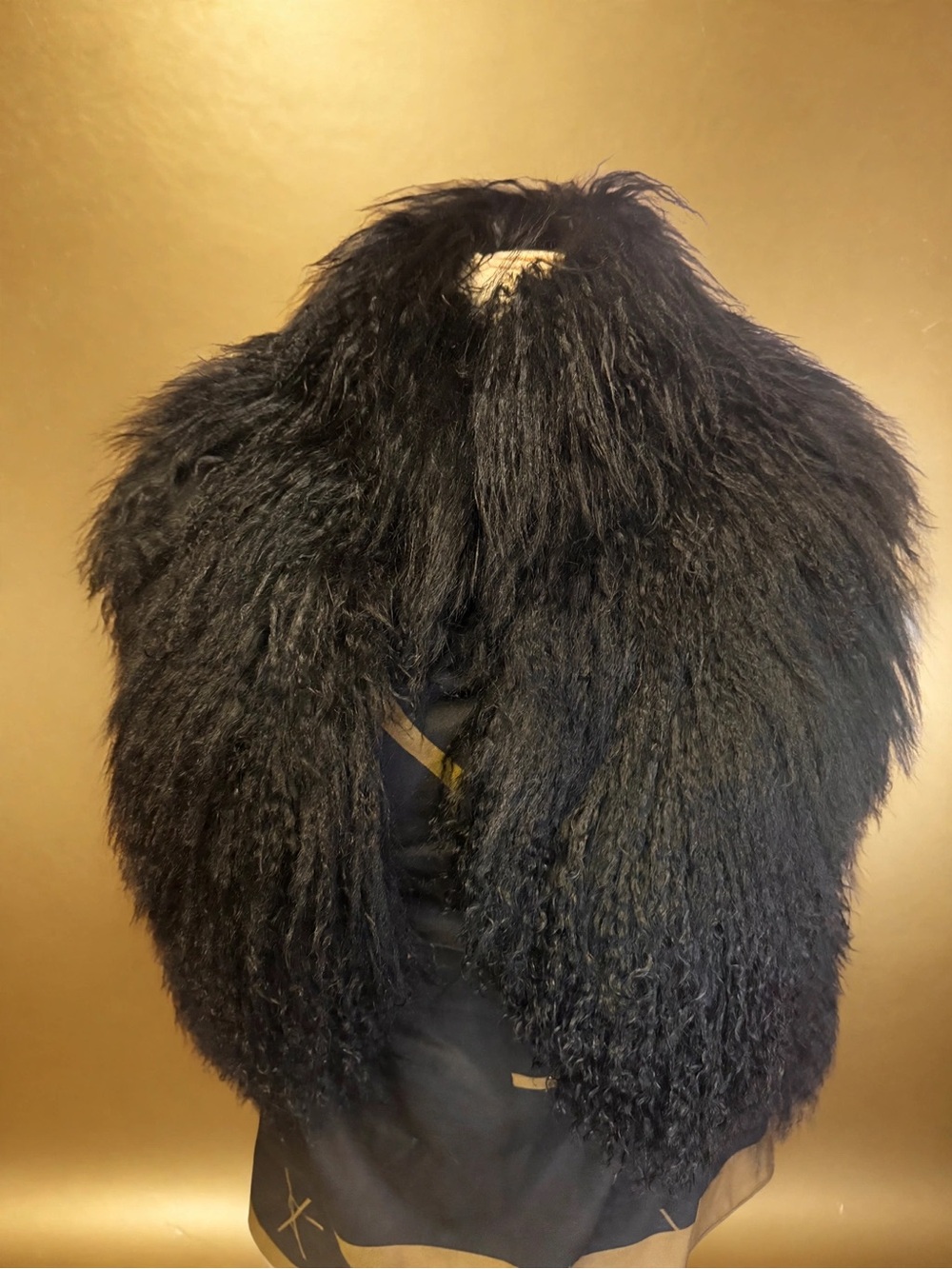 Alice +Olivia Black Mongolian Lamb Fur Vest Long Hair Sheep Fur size S genuine